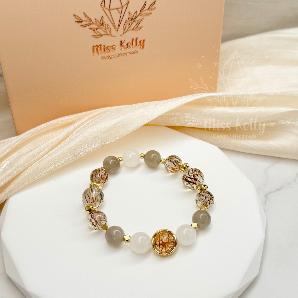【Miss Kelly 凱莉小姐水晶手作設計】水晶手串/天然水晶/黑金超七/白幽靈/灰兔毛/水晶手鏈