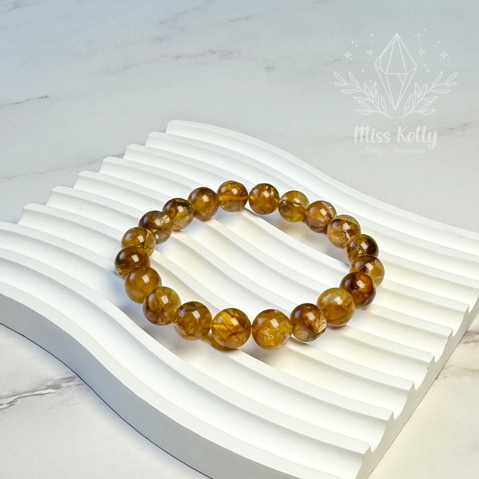 [Miss Kelly 凱莉小姐] 新品～琥珀黃膠花/黃膠花/天然水晶