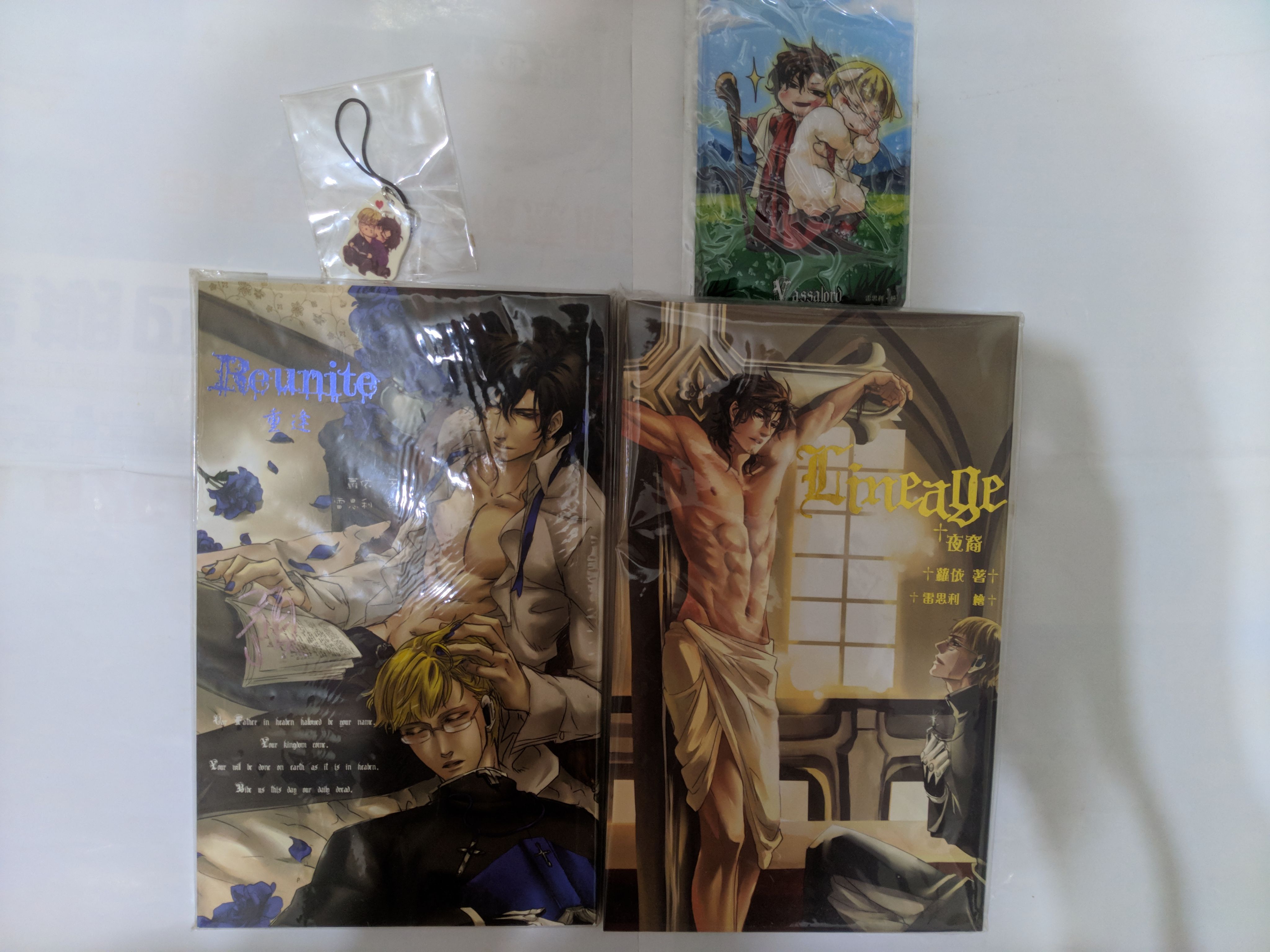 內有照片2本全新未拆+預購禮齊全，蘿依 血咒聖痕同人小說 克里斯芬多x雷夫羅 ：重逢Reunite +夜裔Lineaga