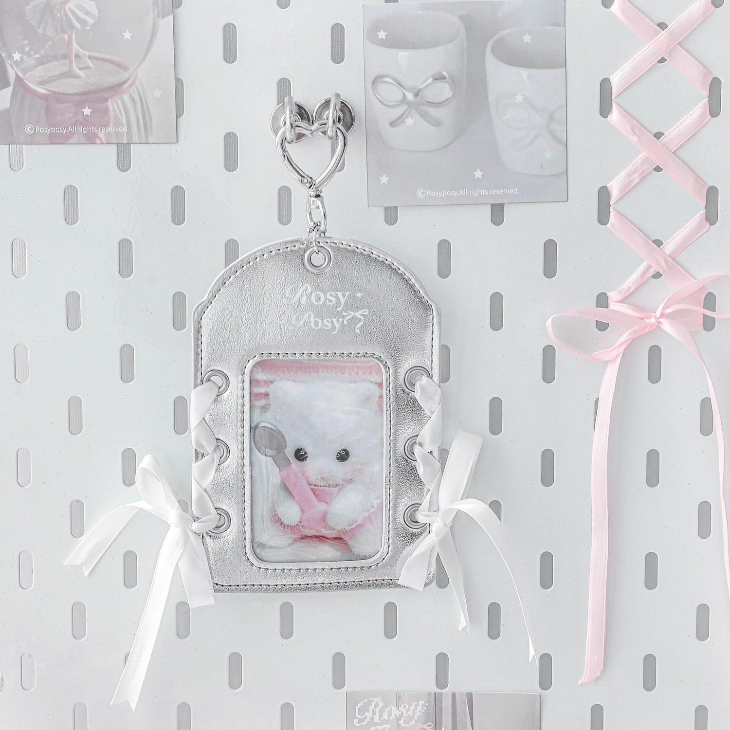 現｜銀色皮質芭蕾蝴蝶結卡套