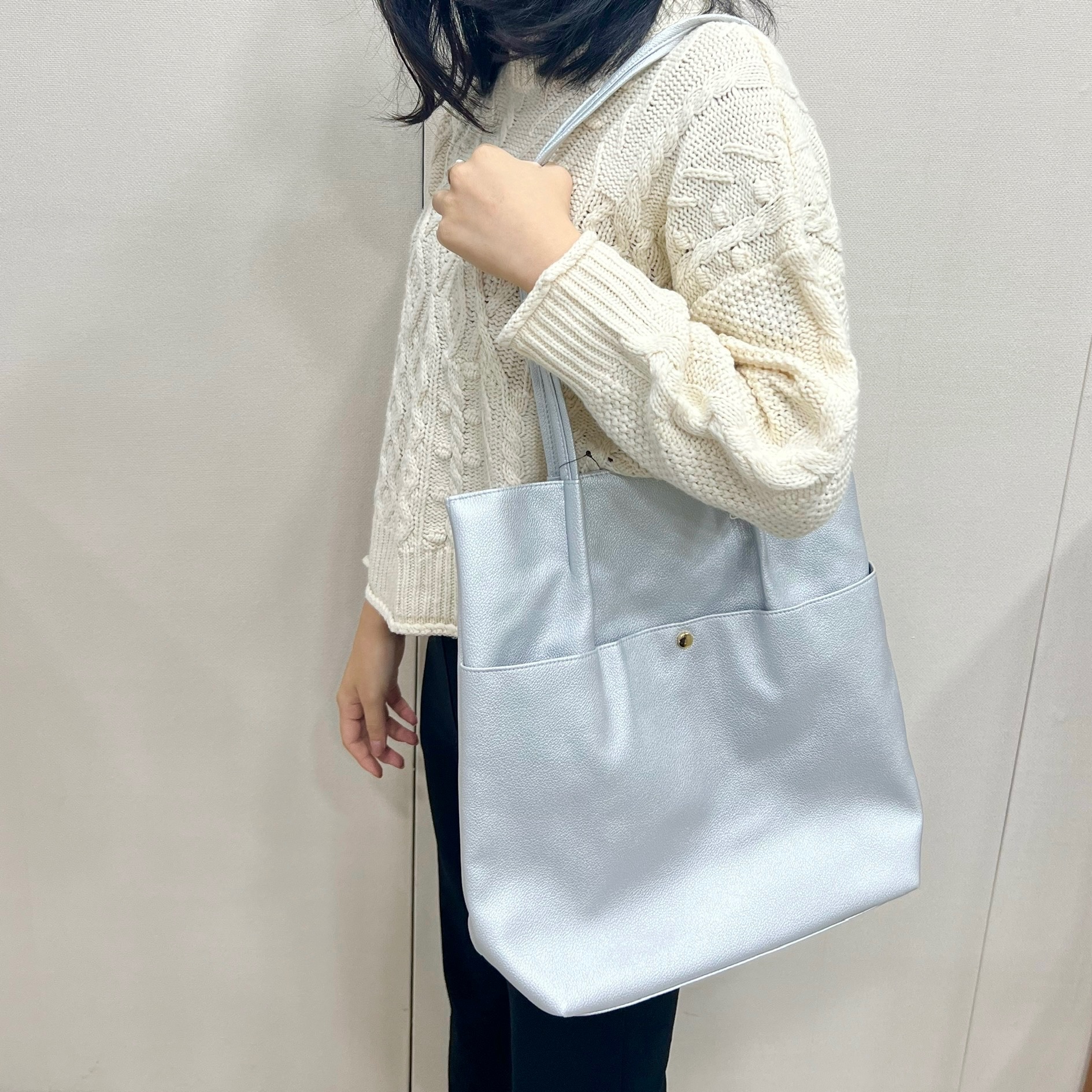 銀色大單肩質感韓風袋子