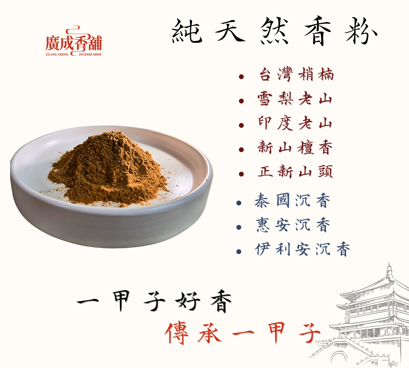 【廣成香舖】天然淨香粉 香供粉 檀香粉 淨香粉 沉香 肖楠 印度老山 伊利安沉 新山檀香 新山頭 泰國沉香