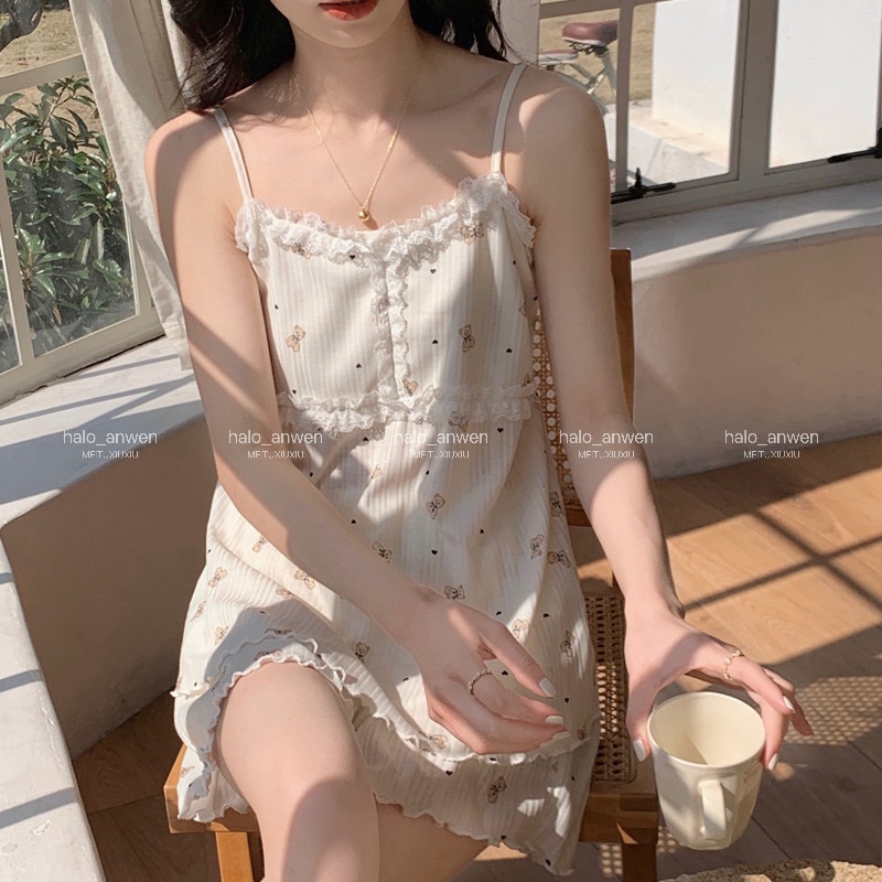 可愛甜美印花自帶杯墊睡衣套裝