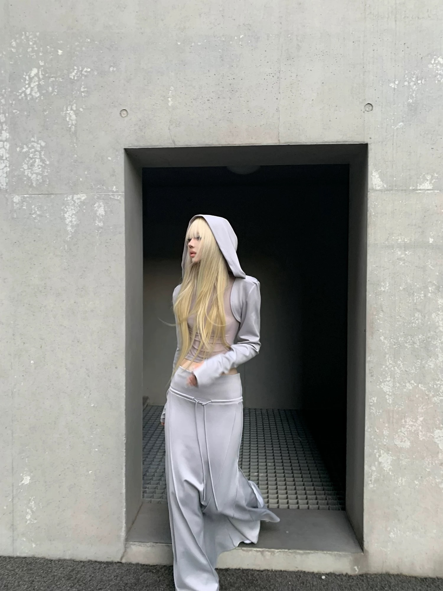 街感連帽坎肩衛衣外套魚尾半身裙套