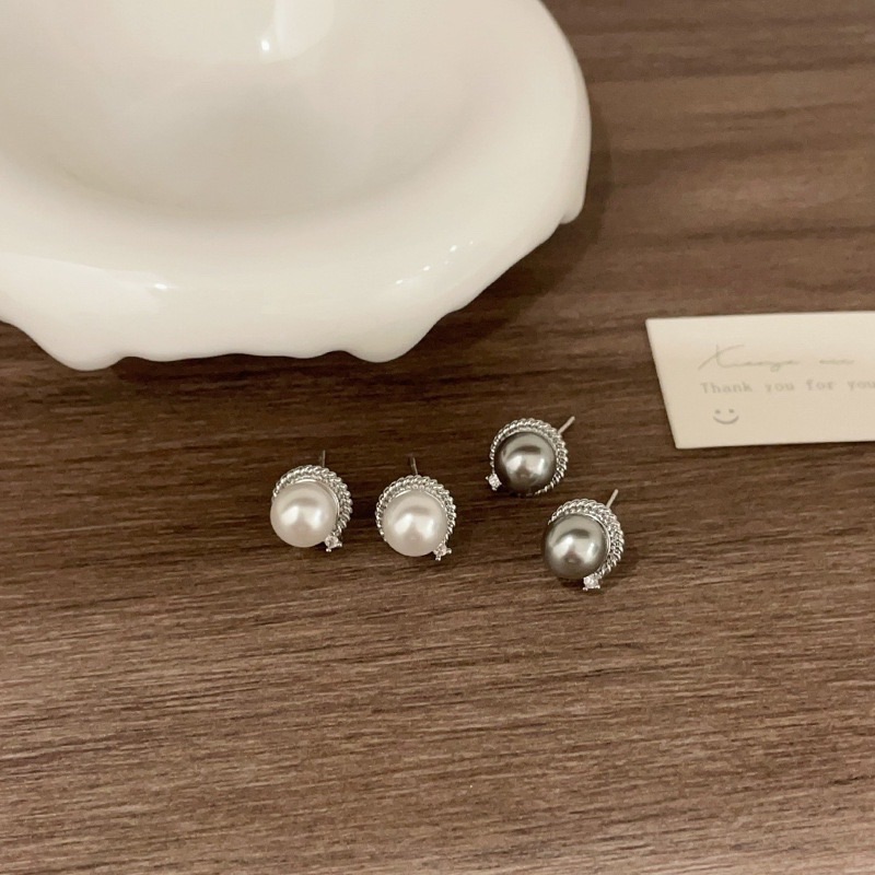 麻花辮小方鑽珍珠耳針