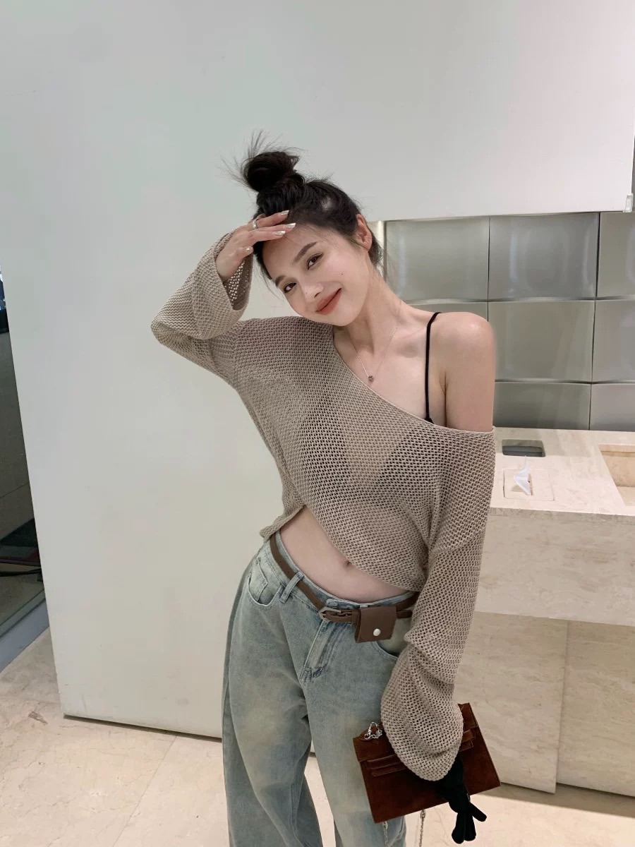 鏤空針織長袖防曬罩衫