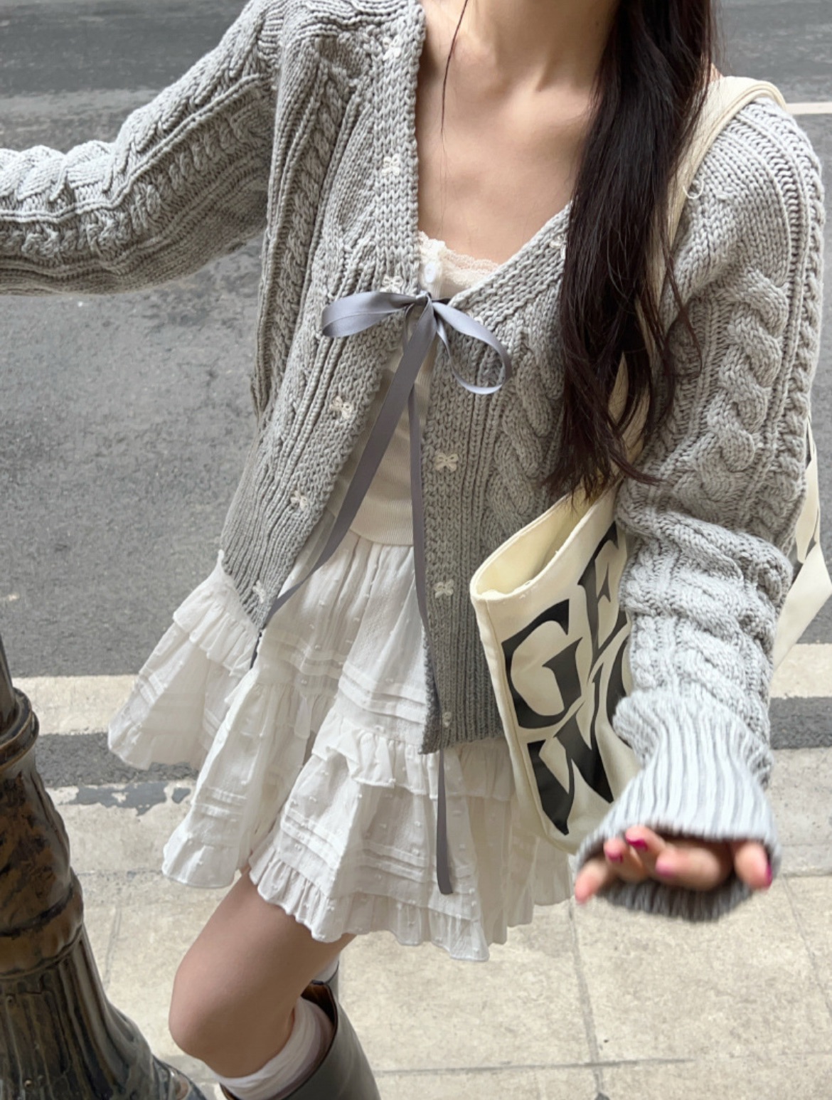 秋冬v領麻花溫柔慵懶寬鬆外搭針織開衫