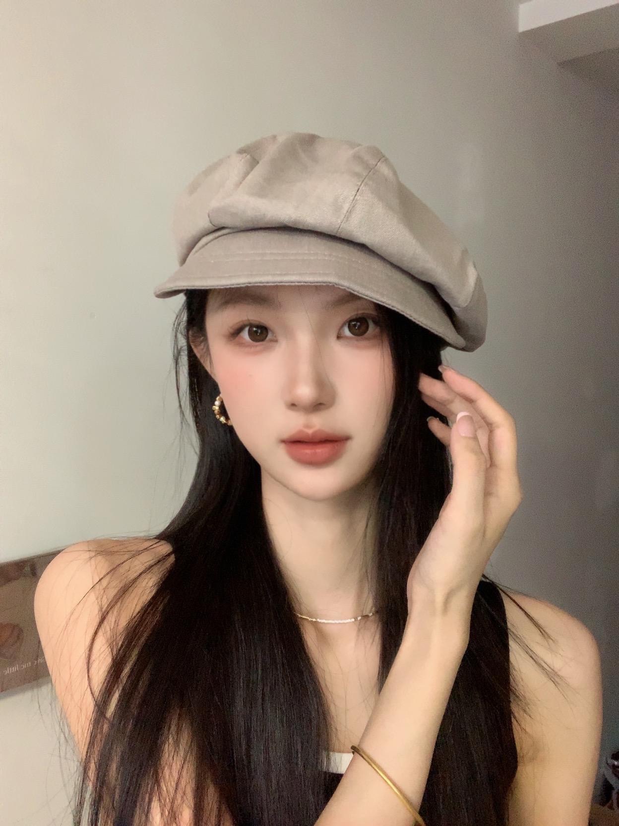 秋冬新款素版貝雷八角帽