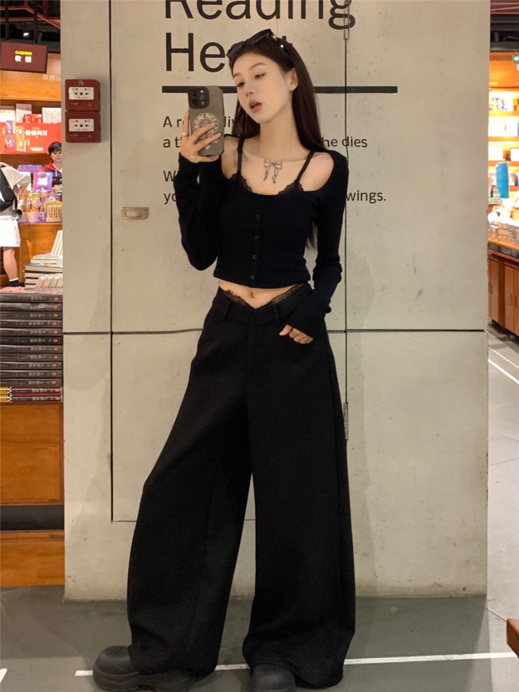 辣妹蕾絲拼接長袖針織套裝