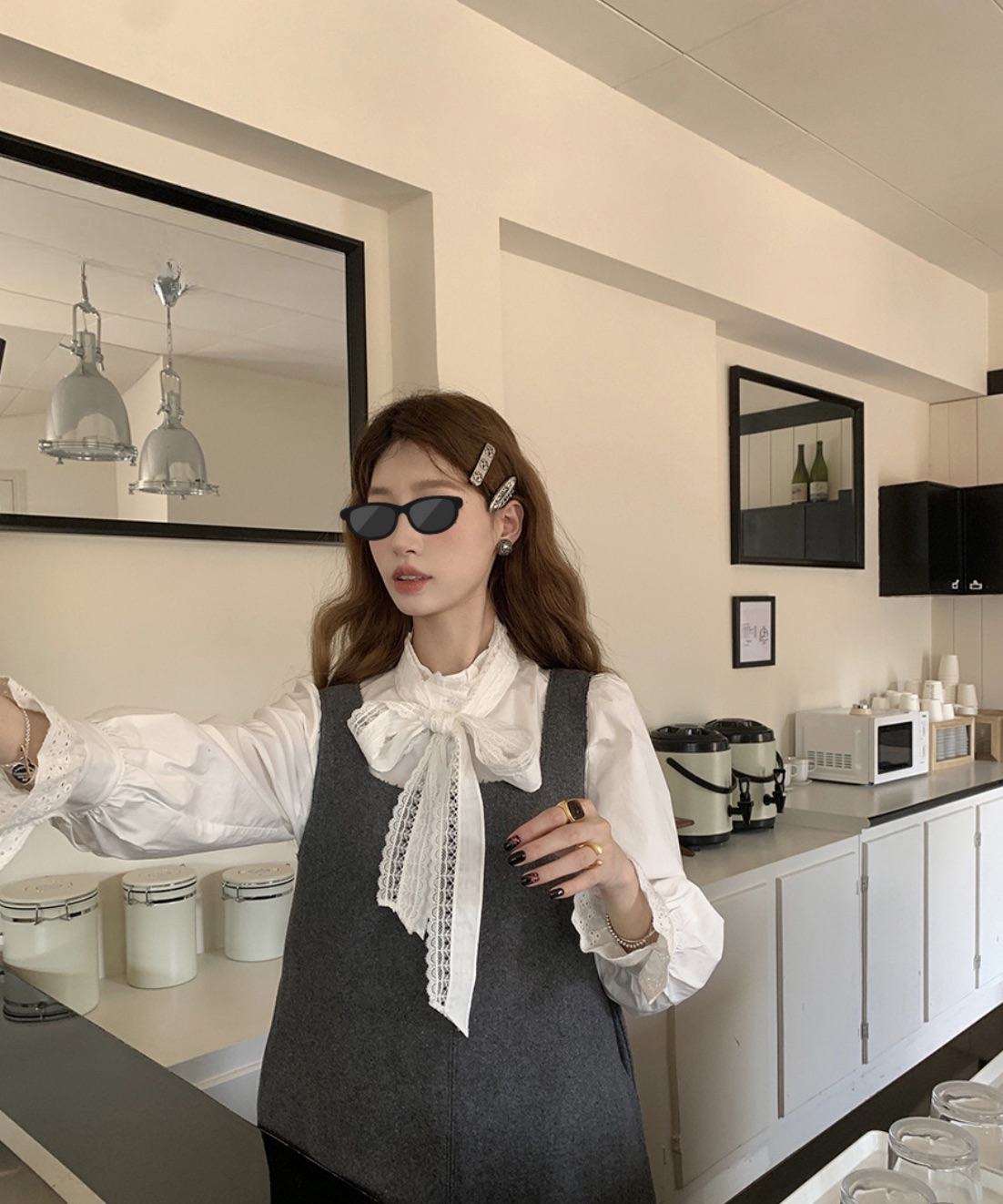 法式蕾絲蝴蝶結內搭小眾高級感襯衫