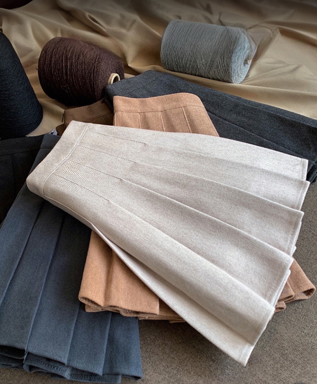 秋冬毛呢加厚百褶裙