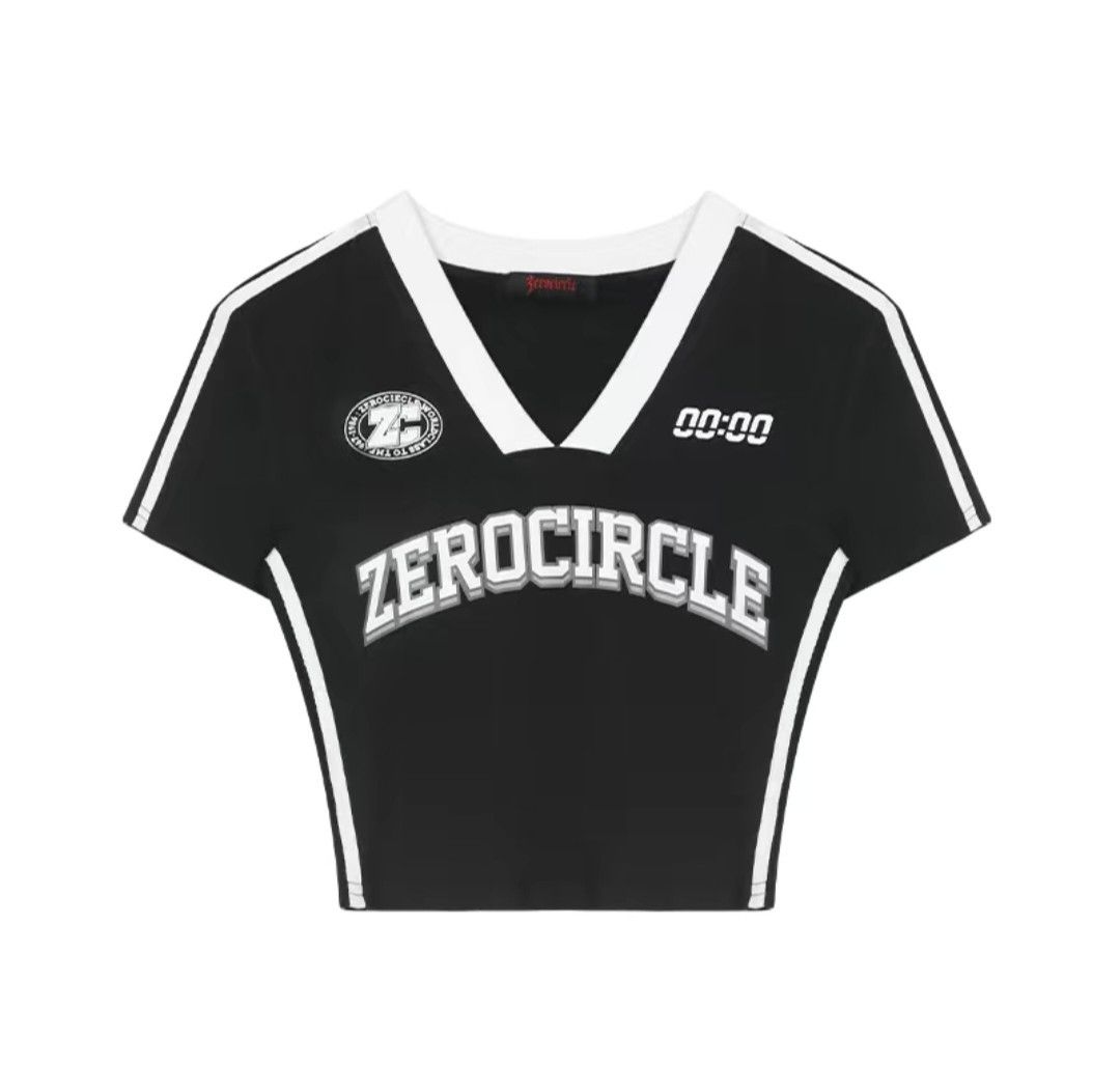 V領正肩撞色辣妹上衣