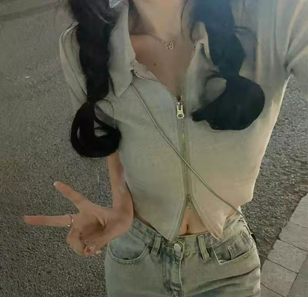 POLO領雙拉鍊修身上衣