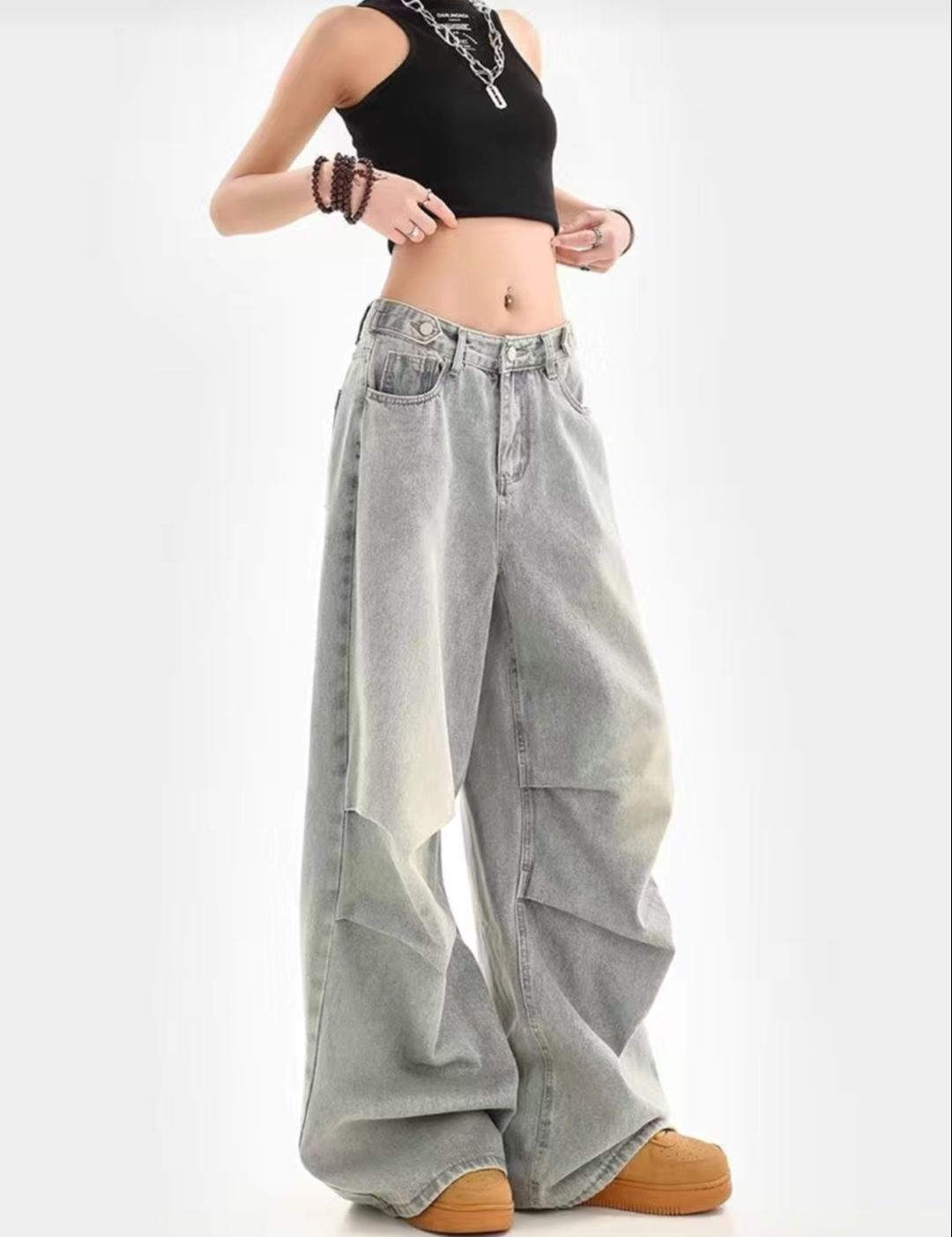 小眾款褶皺闊腿褲