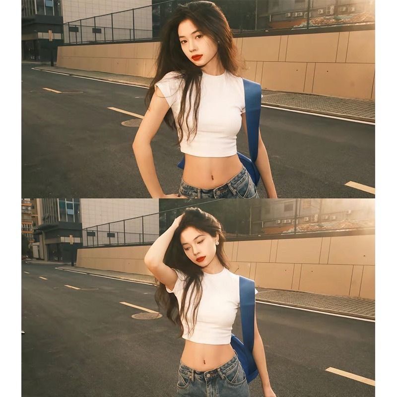 簡約款素色正肩短T