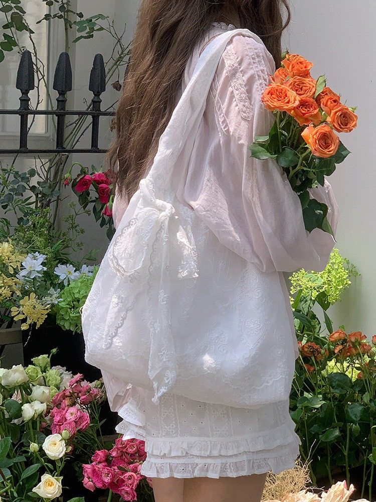 緲語時光-清新蕾絲花朵帆布包