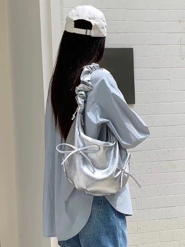 溫柔派系-雙蝴蝶結褶皺單肩包 4color