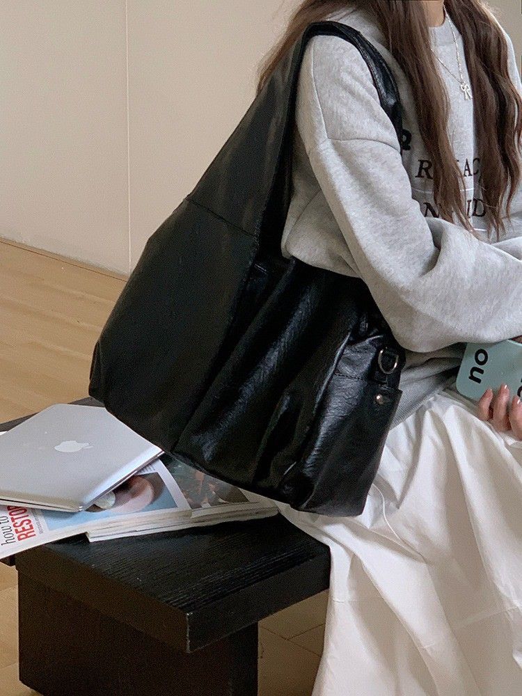 霜月之上-美式復古油蠟皮大容量托特包斜背包