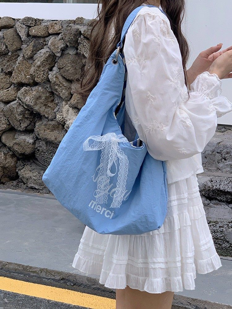 微光日記-條紋帆布正反兩面印花（正反兩面都可以使用！）單肩包 2color