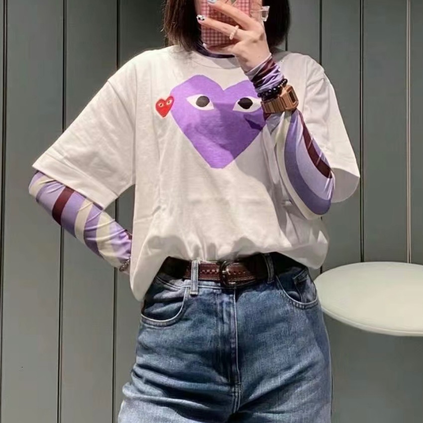全新日本潮牌-COMME des GARÇONS PLAY 川久保玲大小愛心系列短袖T恤