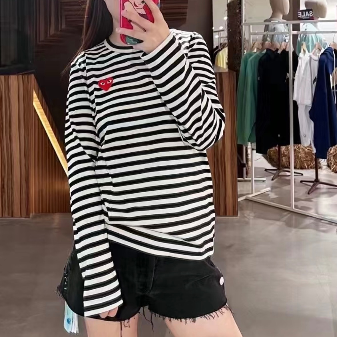 全新日本潮牌-COMME des GARÇONS PLAY 川久保玲條紋長袖T恤