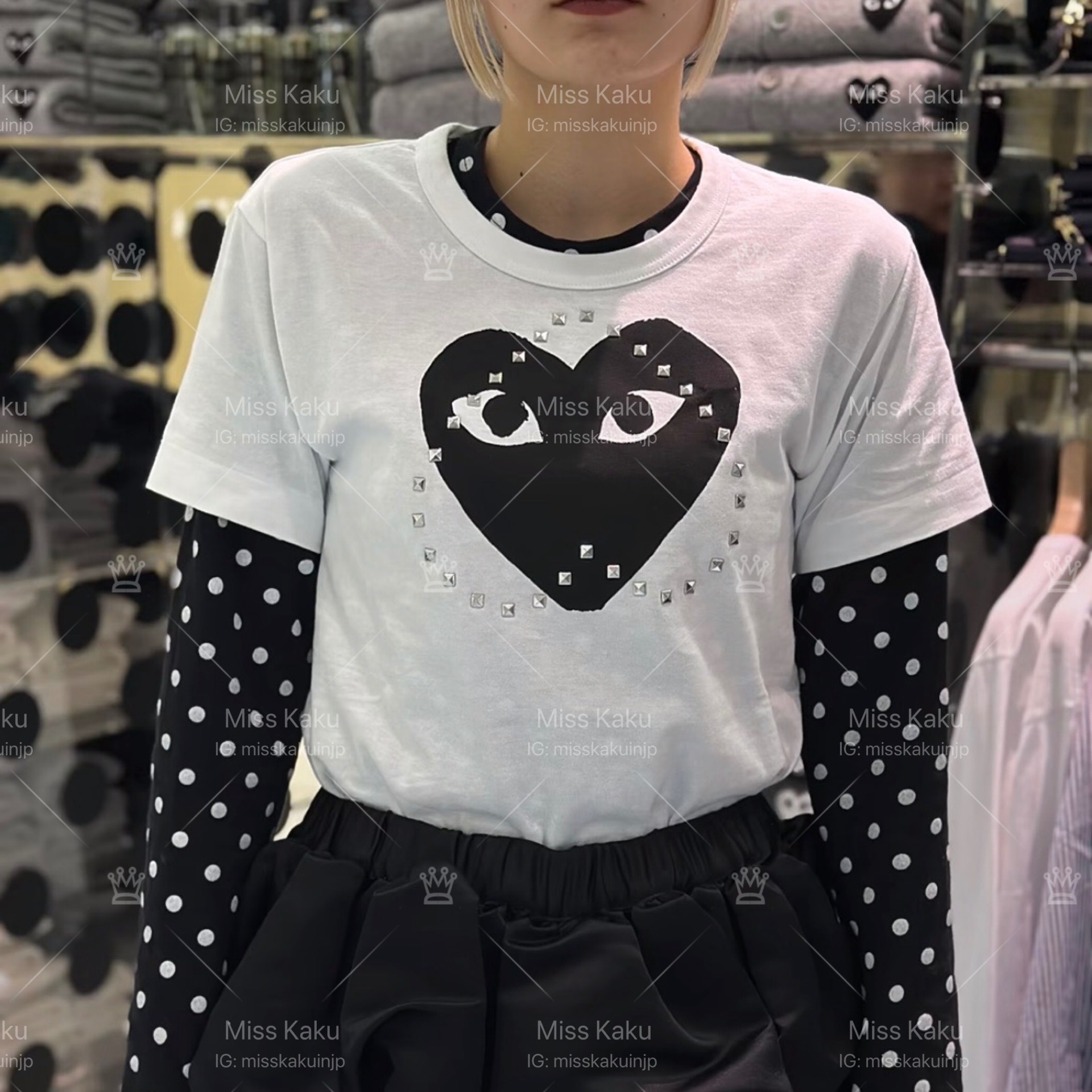全新日本潮牌-COMME des GARÇONS PLAY 川久保玲大愛心短袖鉚釘系列T恤