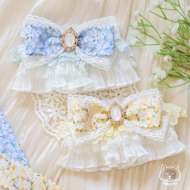 ❀毛咪 ᴍᴀᴏᴍɪ｜夏日繁花蕾絲領巾（黃／藍）❀ 寵物領巾｜圍脖｜脖圍｜飾品｜貓｜狗