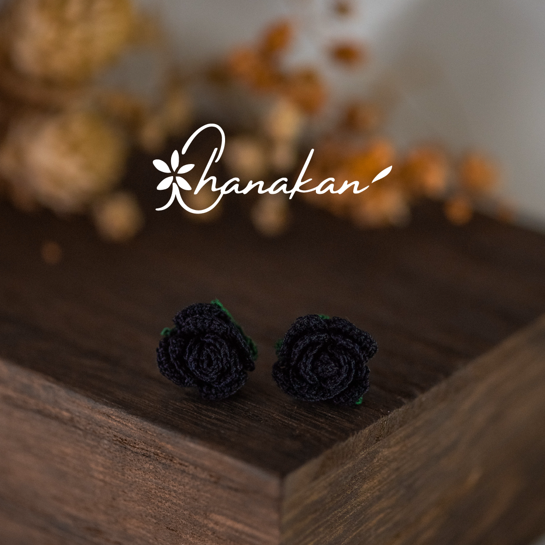 【黑玫瑰】 耳環 微鉤 針織