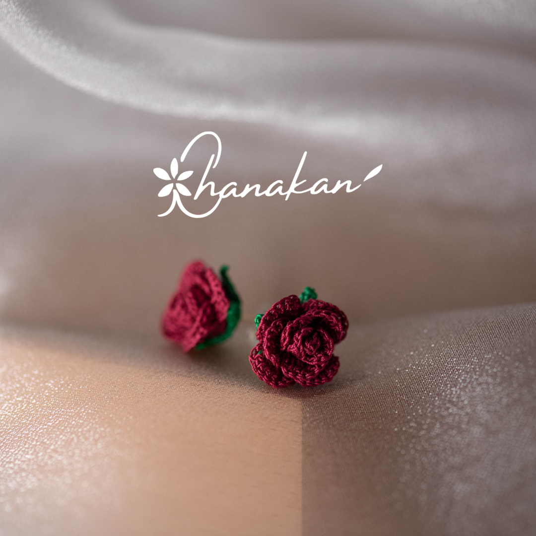 【玫瑰】耳環 微鉤 針織