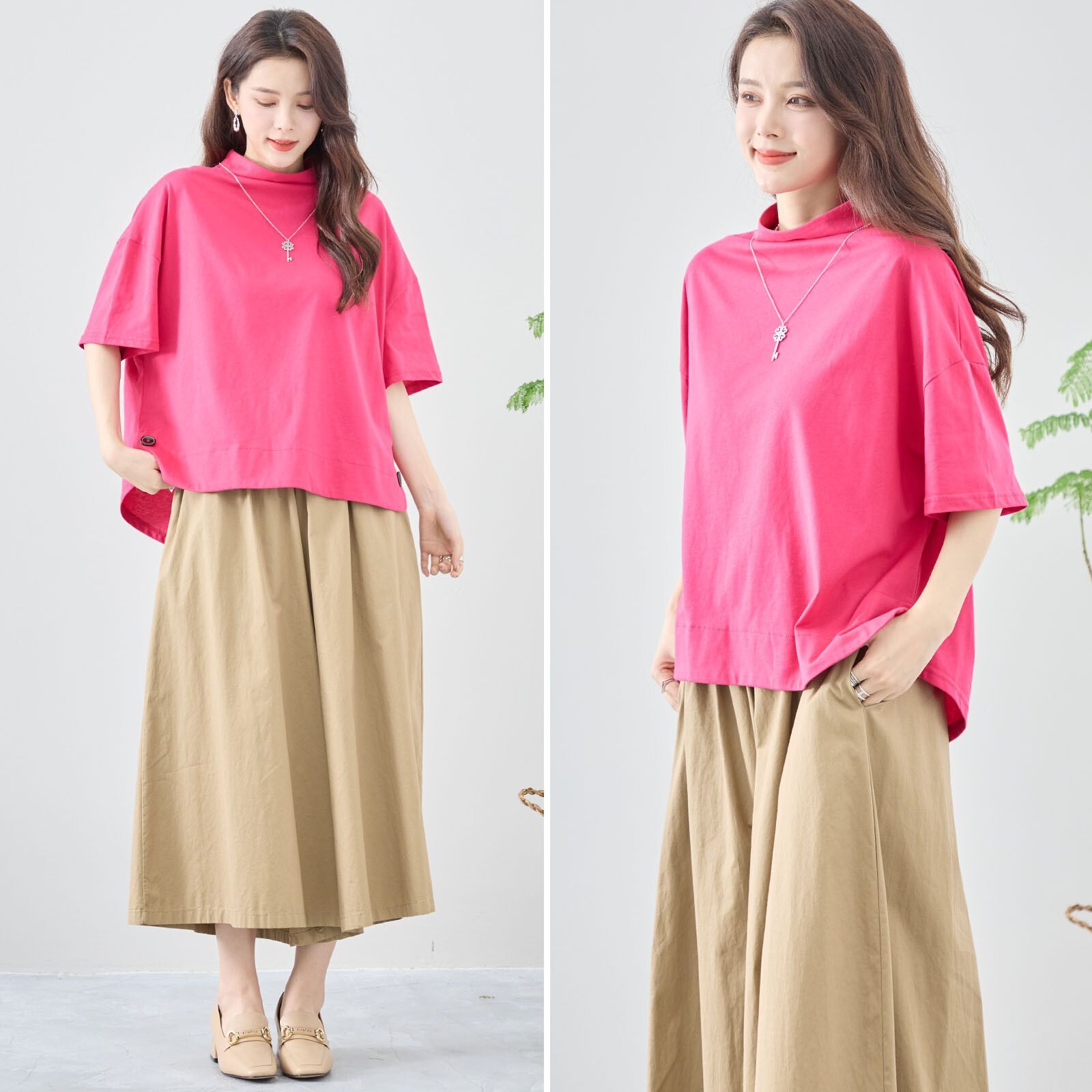 日本帶回現貨 日本TRUBE女裝 有領cotton氣質上衣 桃紅色