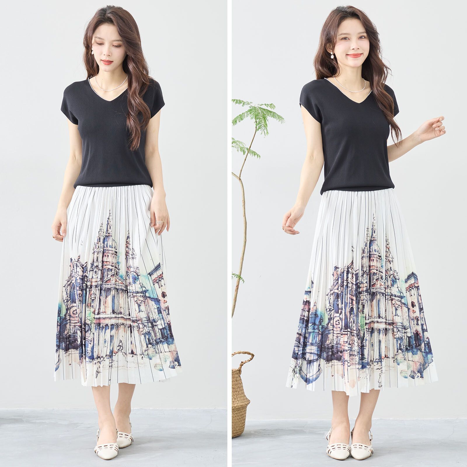 日本帶回現貨 日本reve bleu女裝 造型圖案百褶裙 ivory