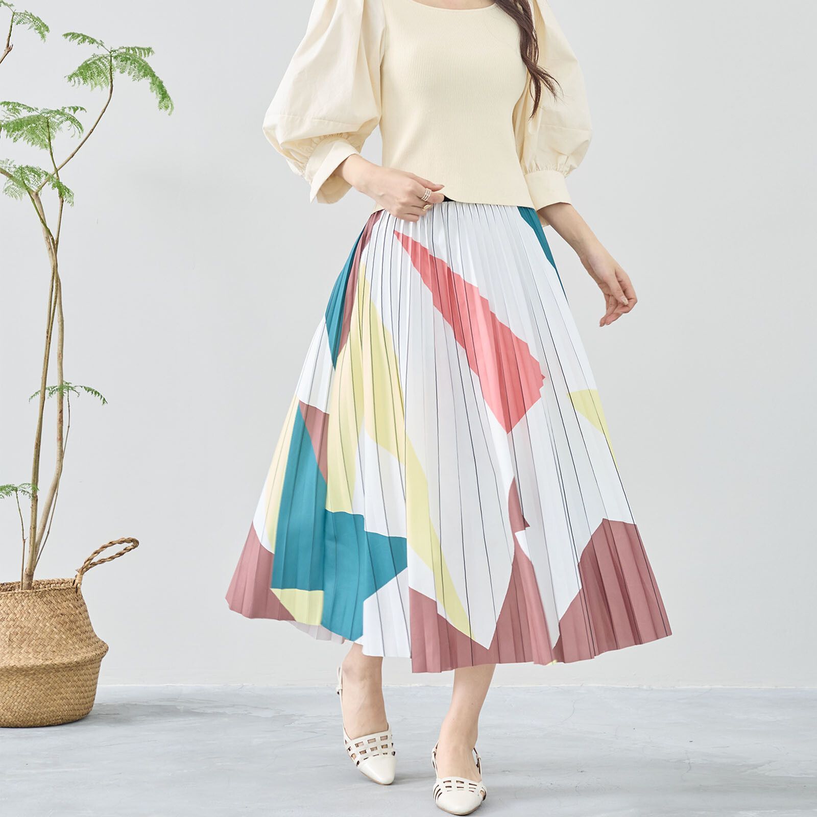 日本帶回現貨 日本reve bleu女裝 造型圖案百褶裙 multi