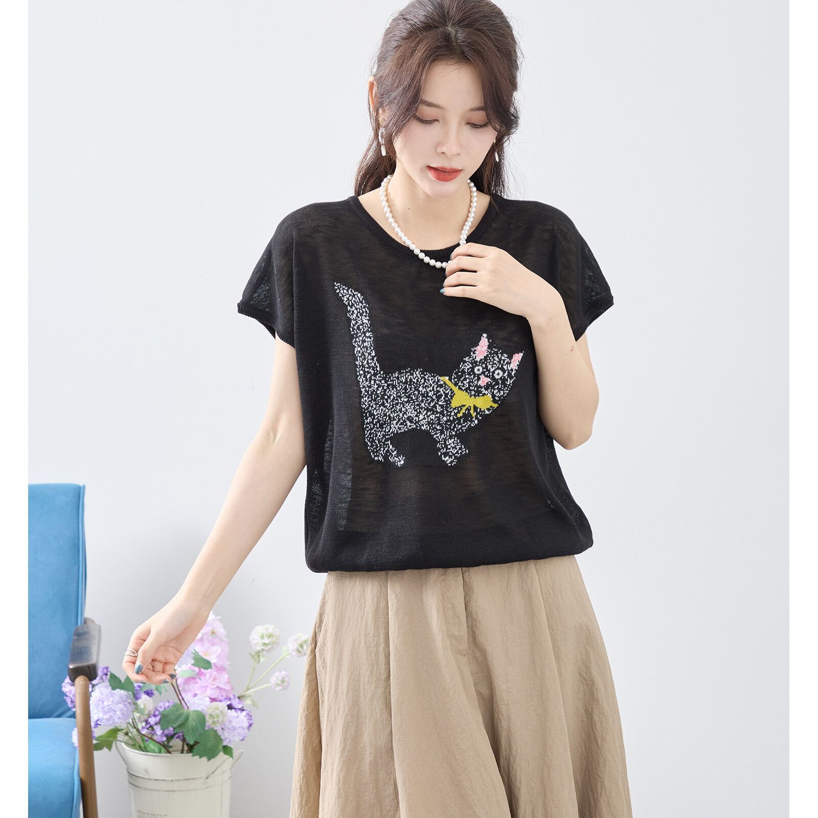 日本帶回現貨 日本TRUBE女裝 貓咪summer knit短袖上衣