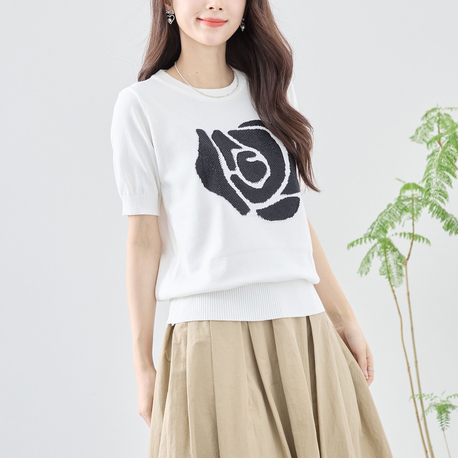 日本帶回現貨 日本amie studio女裝 玫瑰Summer Knit短袖上衣T-shirt T恤
