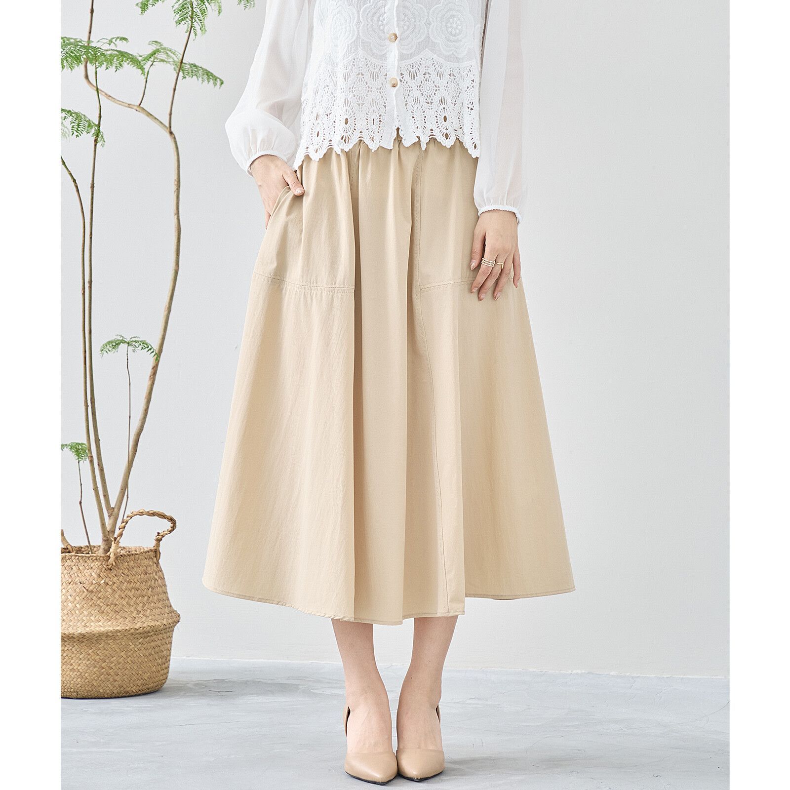 日本帶回現貨 日本TRUBE女裝 雙口袋gather百搭優雅長裙