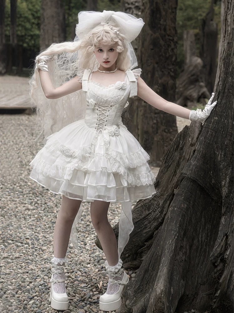 原創Lolita 白天使花架JSK+外搭裙