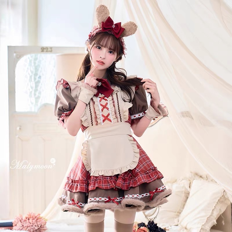 Malymoon_ 兔耳紅格紋女僕裝（大全套）
