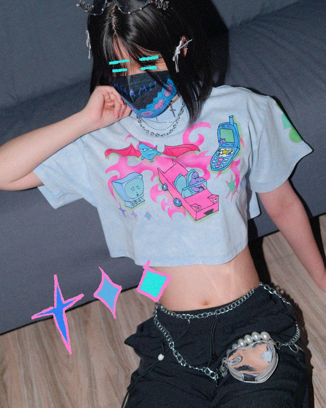 小惡魔也喜歡Y2K＆犯人海星 短板T-shirt