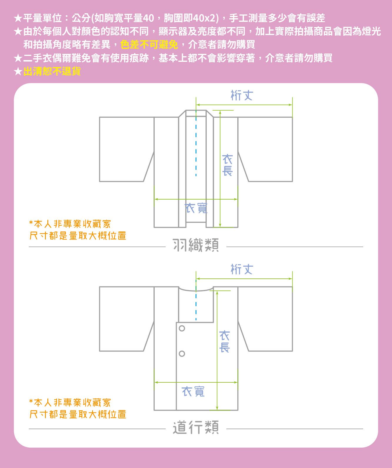 衣物尺寸量測參考用（勿下單）