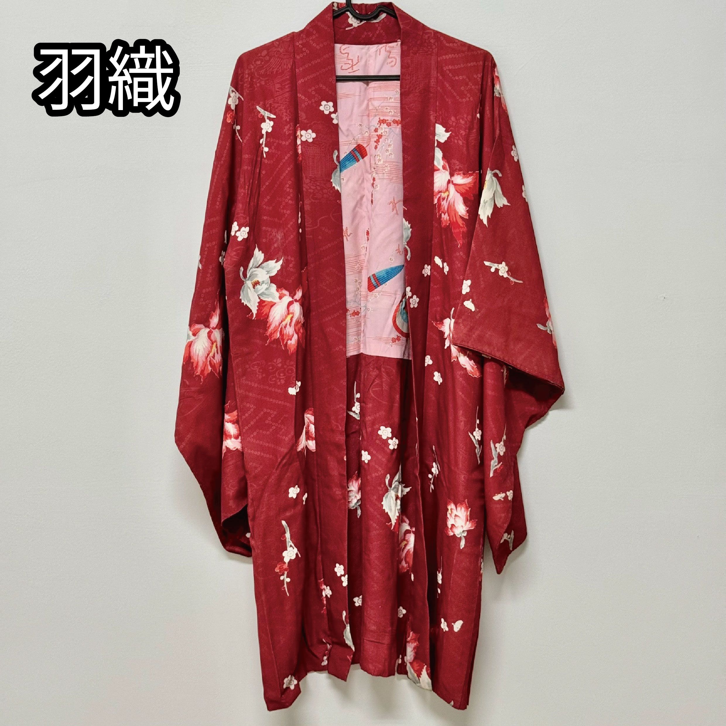 紅色花卉長羽織