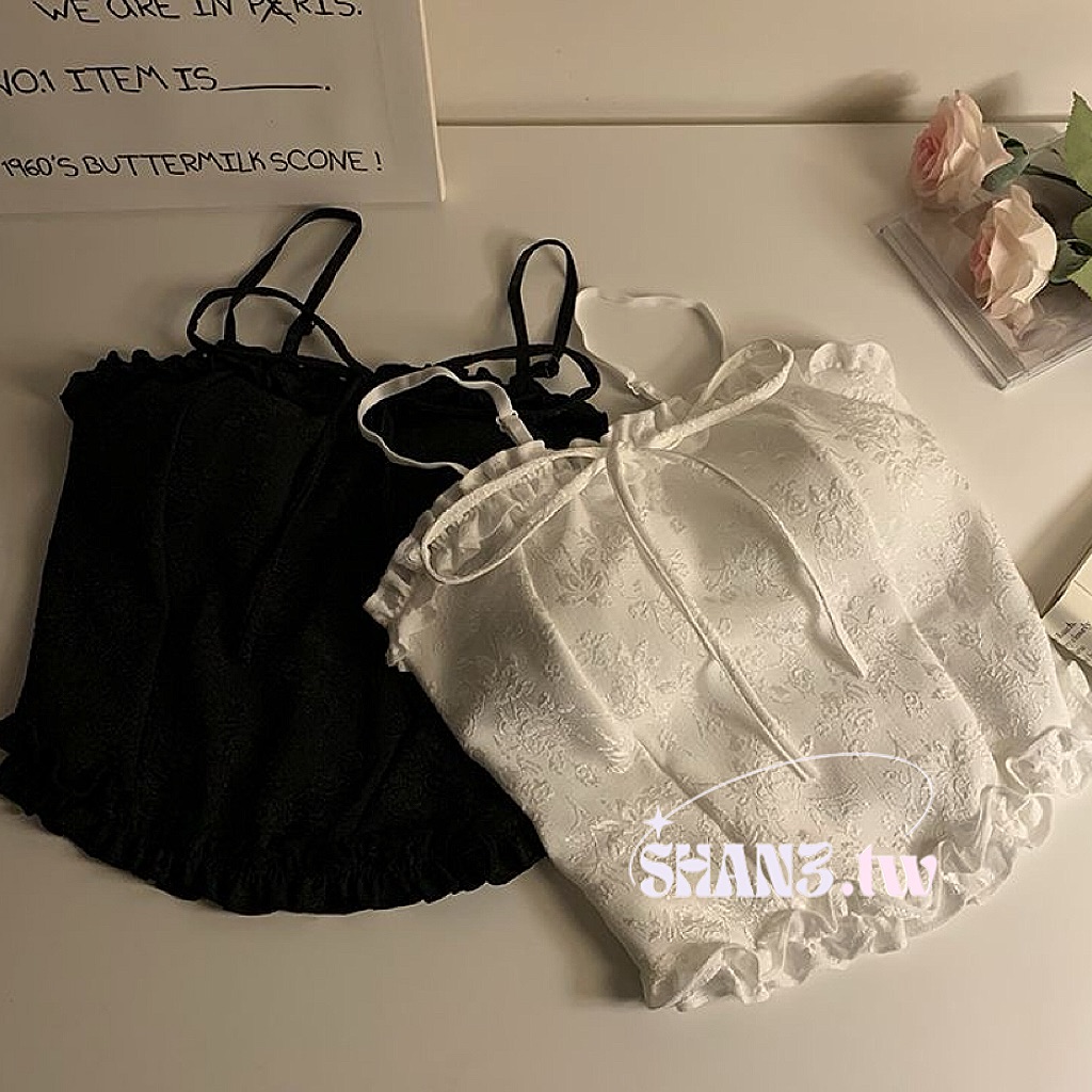 SHAN3.TW|兩色✨附胸墊 立體刺繡木耳邊吊帶🌷