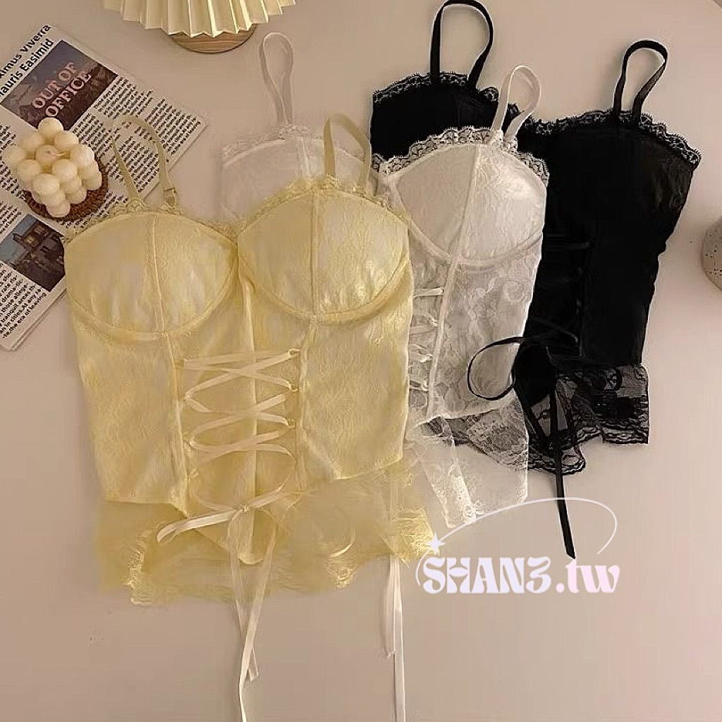 SHAN3.TW|三色✨附胸墊 收腰蕾絲吊帶🌷