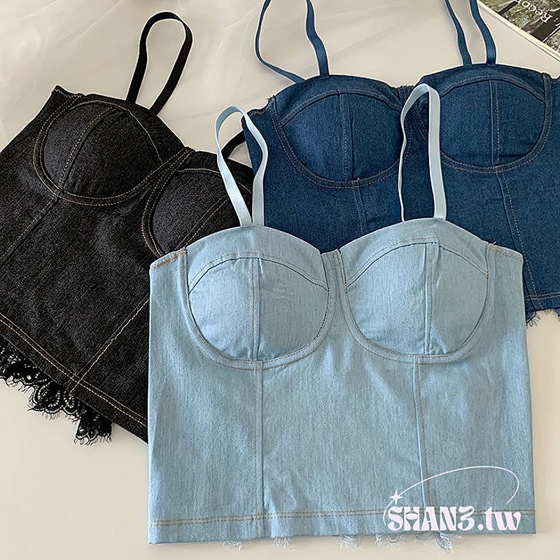 SHAN3.TW|三色✨附胸墊 牛仔吊帶🌷