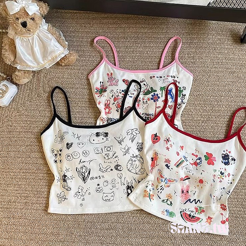 SHAN3.TW|三色✨附胸墊 塗鴉kitty藝術吊帶🌷