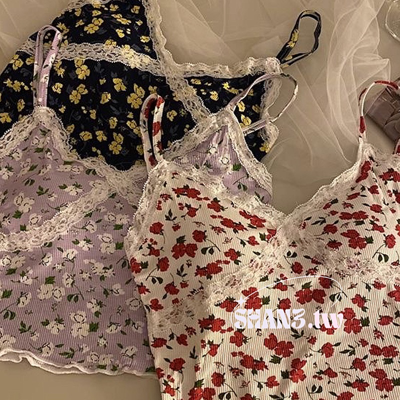SHAN3.TW|三色✨附胸墊 超小眾碎花吊帶🌷