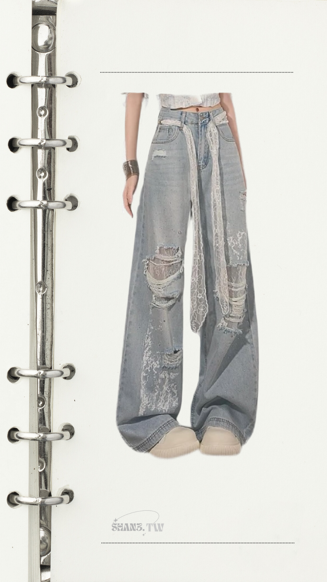 SHAN3.TW|新品熱銷🥇🌷蕾絲破洞寬褲（贈蕾絲綁帶）✨#S023