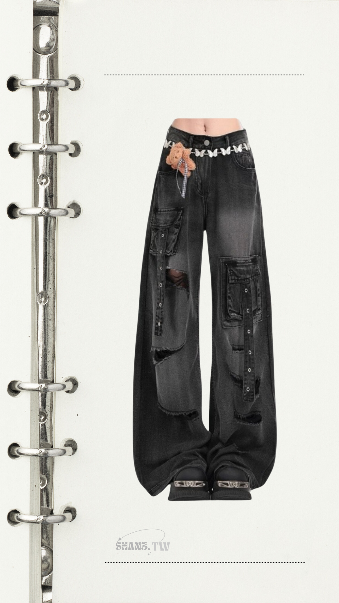 SHAN3.TW｜加大設計✨超小眾✨低腰挖洞工裝直筒褲🌷 #S012