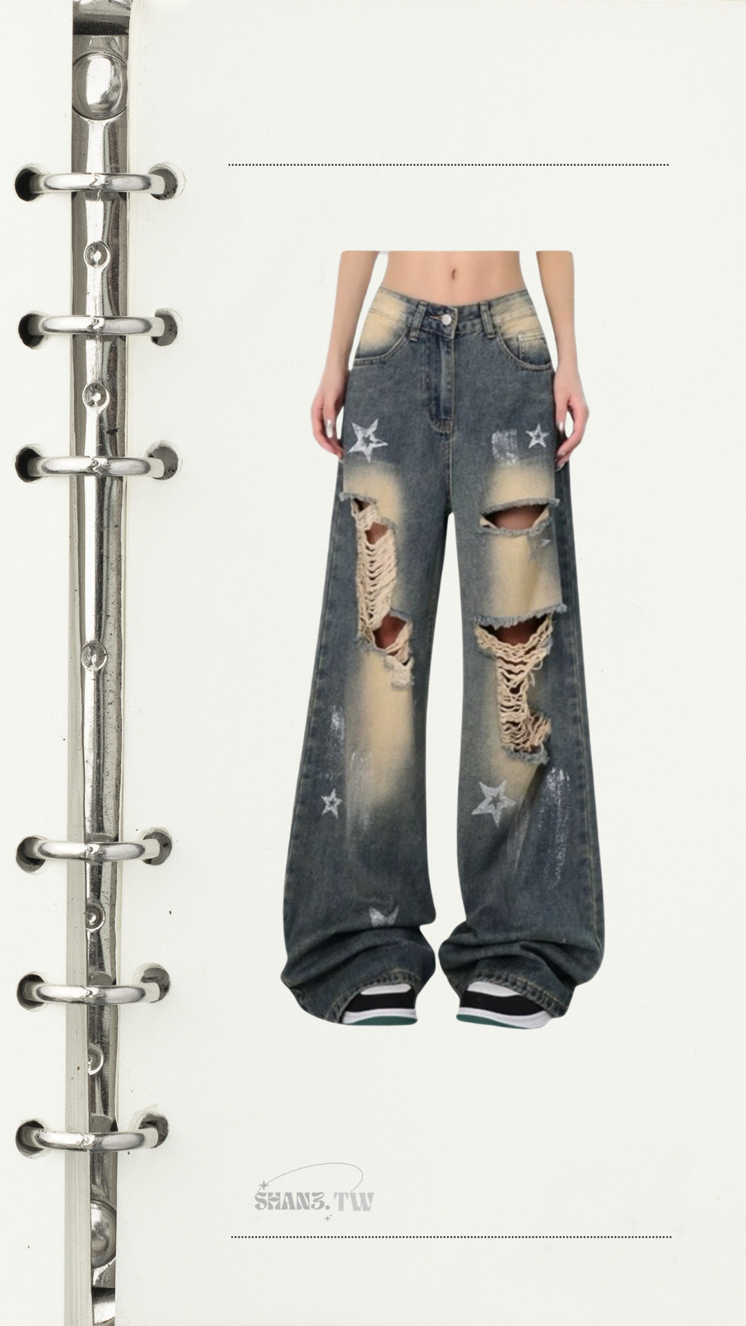 SHAN3.TW｜版型超推✨超小眾✨高腰挖洞y2k直筒褲🌷#S010