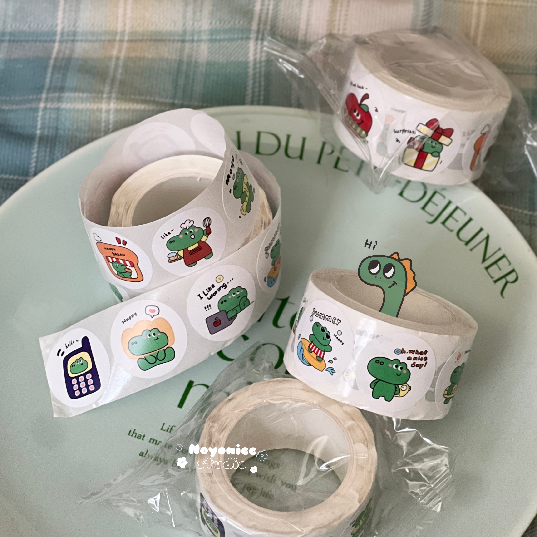 現貨🧺可愛鱷魚圓形貼紙卷