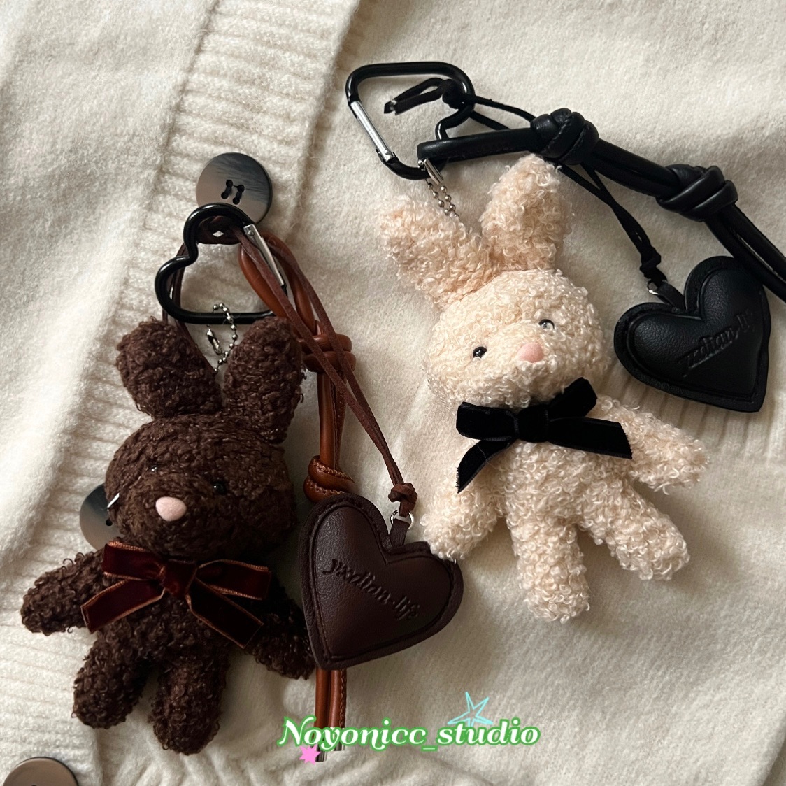 現貨🧺miu系毛絨兔子皮革愛心掛件